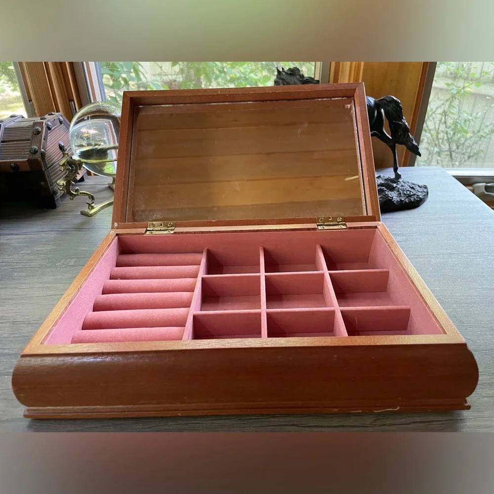 Vintage Tapestry and Wooden Pink Velvet Lined Jewelry Trinket Storage Box
